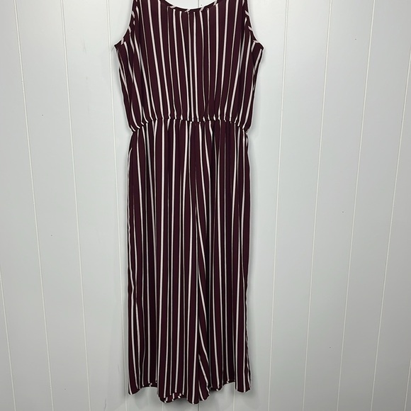 Ambiance Womens Jumpsuit M Burgundy/Cream Stretch Waist Adj Straps Wide Leg EUC - Picture 7 of 12